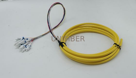 1.5m (5ft) Fiber Pigtail LC UPC 12 Волокна OS2 Однообразный режим 0.9mm Fanout Желтый